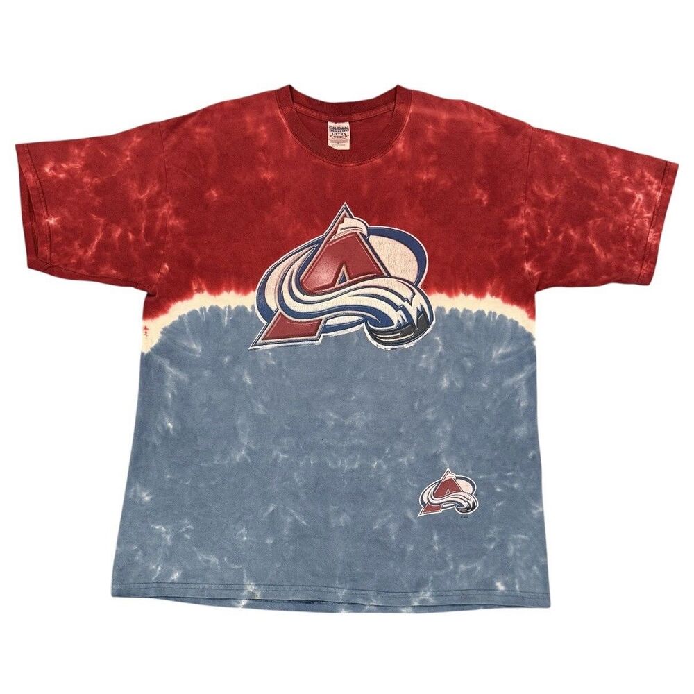 Vintage Y2K Colorado Avalanche Tie Dye T Shirt XL Hockey NHL Red Blue 2000s